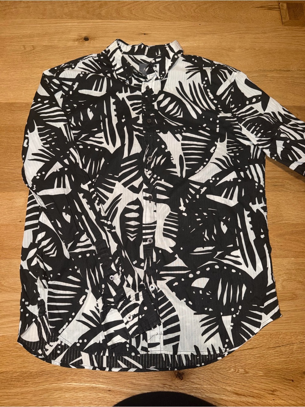 Armani Exchange Black & White Tropical Print Button-Down Shirt
